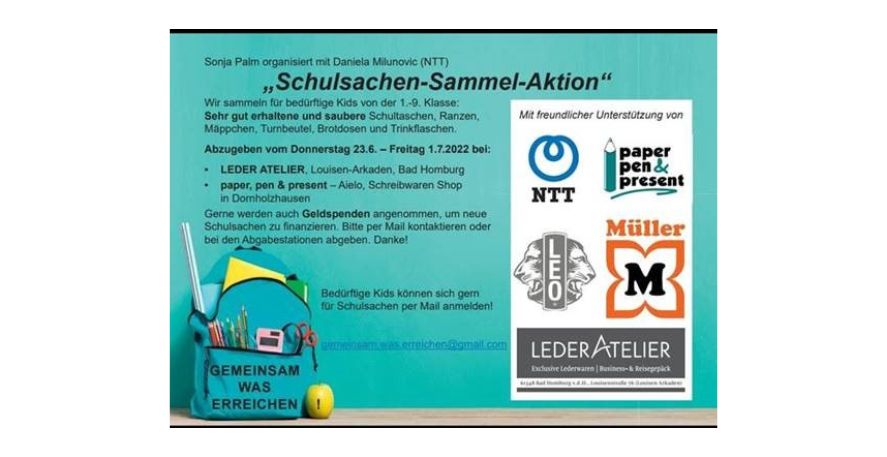 Schulsachen-Sammel-Aktion und -Abgabeaktion